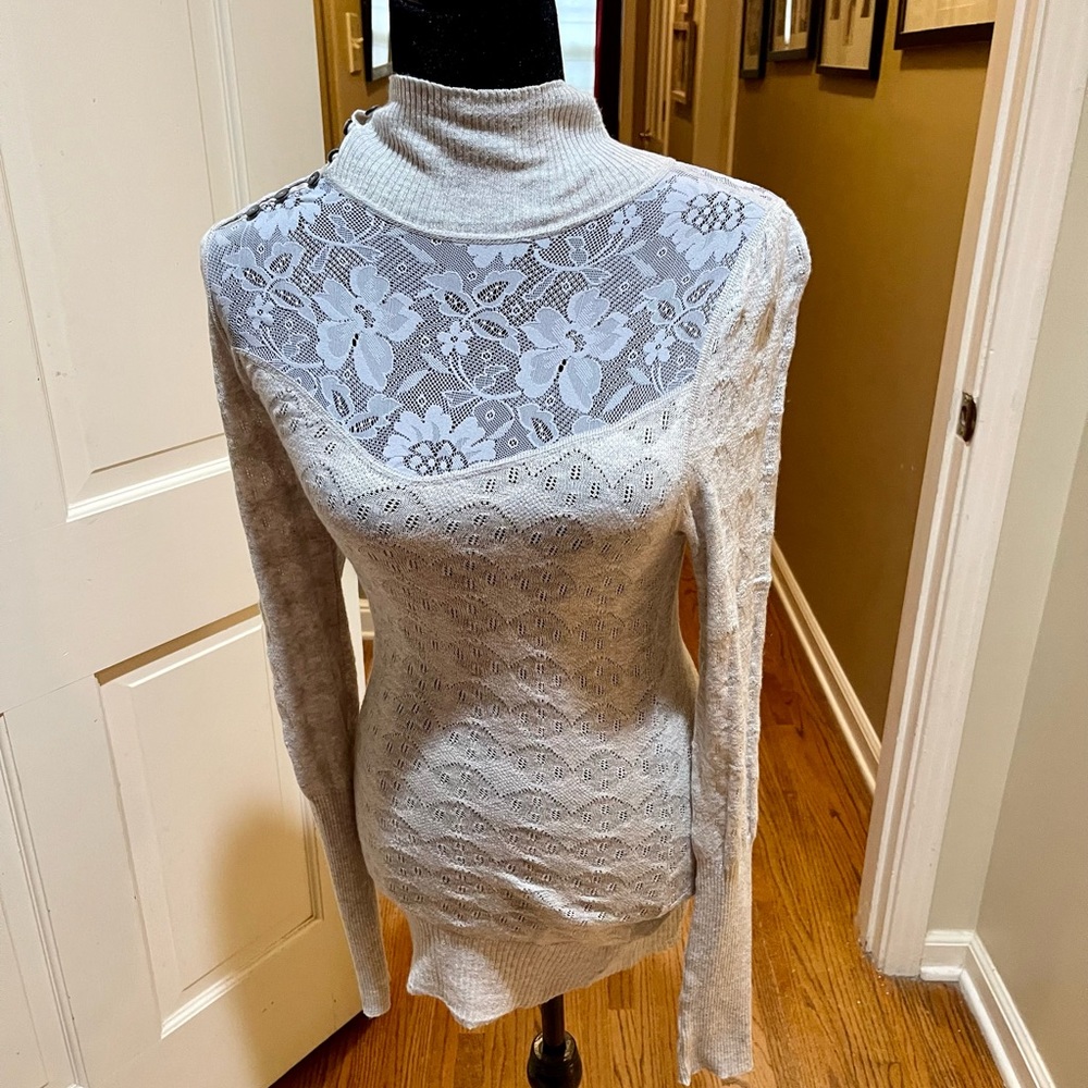 Free People Grey Lace Turtleneck